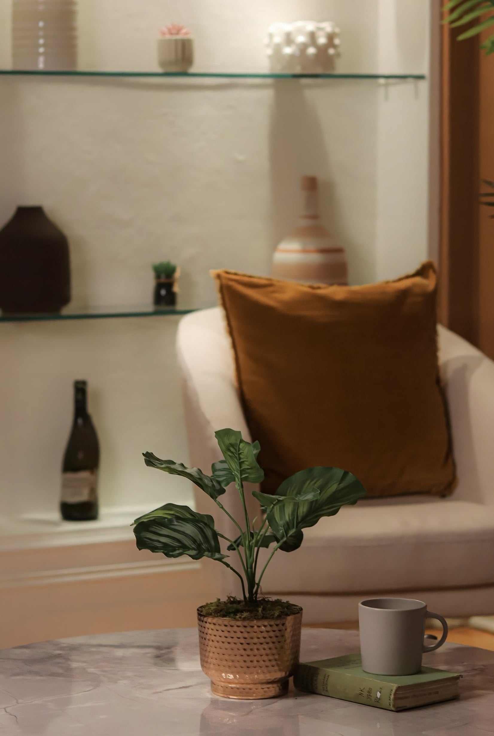 Bianca - Plante Calathea artificielle en pot
